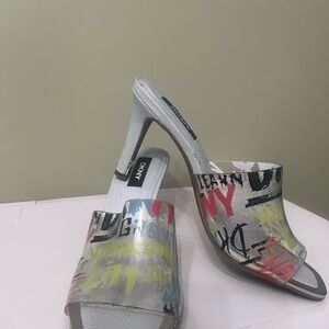 DKNY Graffiti Print Heels - Black, Yellow, Pink